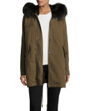 Hooded Fox-Trim Microfiber Parka