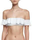 Sirolo Italian Solid Off-the-Shoulder Ruffle Swim Top