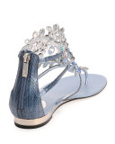 Crystal-Chandelier Thong Sandal, Mixed Blue