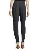 Silk Georgette Crepe Slouchy Ankle Pants, Graphite