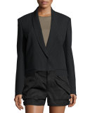 Ribbed Shawl-Collar Cropped Jacket, Black