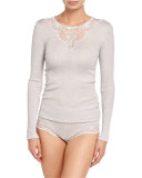 Seraphina Long-Sleeve Wool-Silk Blend Top, Marble