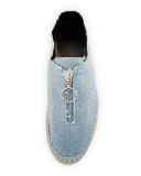 Devon Denim Zip-Front Espadrille, Light Indigo
