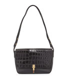 Cynnie Crocodile-Embossed Shoulder Bag, Black