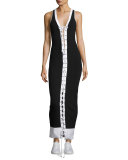 Ribbed Lace-Up Maxi Dress, Black
