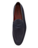 Faux-Lizard Suede Penny Loafer, Navy