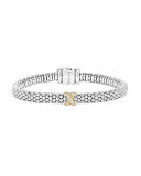 Silver Caviar Diamond X Bracelet with 18k Gold, 6mm