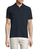 Solid Short-Sleeve Pique Polo Shirt, Navy