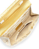 Crocodile Front-Flap Bar Clutch Bag, Gold 