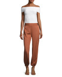 Dominique Off-the-Shoulder Ribbed Top, Ivory