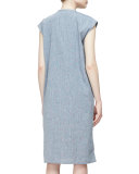 Linen-Blend Cap-Sleeve Calf-Length Dress, Plus Size