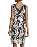 Sleeveless Two-Tone Floral Lace Cocktail Dress