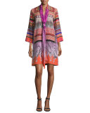 Printed Sash-Neck Tunic Dress, Multi
