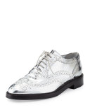 Gennie Zig Metallic Wing-Tip Oxford, Silver