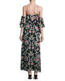 Lorena Mosaic Floral Striped Silk Maxi Dress, Black