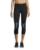 Blocked Crop Tight Leggings, Black/Liquid Indigo