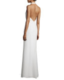 Sleeveless Pleated Chiffon Halter Gown, Off White