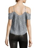 Adorlee Cold-Shoulder Heart-Print Silk Blouse, Granite/Porcelain