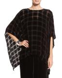 Velvet Plaid Burnout Poncho, Black