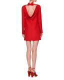 Long-Sleeve Crepe Couture Dress, Red