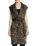 Noa Long Leopard-Jacquard Vest, Chocolate Multi
