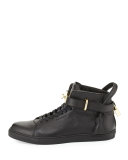 100mm High-Top Leather Sneaker with Padlock, Black