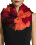 Chevron Sheared Rabbit Fur Infinity Scarf, Red