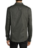 Embellished-Epaulet Military Shirt, Army Green