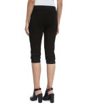 Cropped Stretch Suede Track Pants, Black