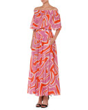 Printed Pull-On Maxi Skirt, Pink/Orange