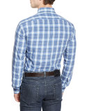 Ombre Plaid Long-Sleeve Sport Shirt, Blue