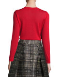 Corsetry-Stitched Wool Crewneck Sweater, Red