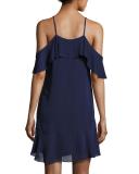 Thatcher Cold-Shoulder Silk Dress, Blue Pattern