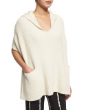 Hooded Ribbed Poncho, Cream