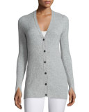 Alexandra Ribbed Cashmere Cardigan, Light Gray