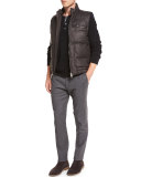 Leather Down-Filled Vest, Espresso Brown