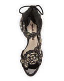 Winona Floral Lace-Back 100mm Sandal, Black/Gold