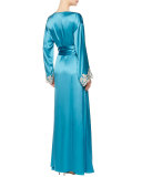 Maison Silk Long Robe, Turquoise