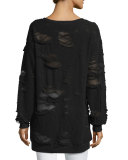 Distressed Oversized Tunic Sweater, Black