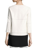 Levine Topstitched Zip-Front Lambskin Leather Jacket, White