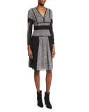 Long-Sleeve Lace-Panel Dress, Black/White