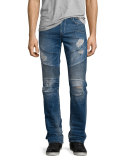 Rocco Distressed Moto Denim Jeans, Blue Misfit 