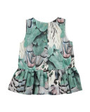 Cai Cotton Rooster Feather Dress, Aqua Blue/Multicolor, Size 3-24 Months