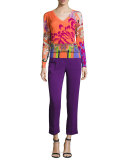 Stampa Paisley V-Neck Sweater, Orange/Purple