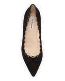 Phoenix Scalloped Suede Pump, Black