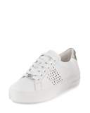 Poppy Leather Lace-Up Sneaker, Optic White/Silver