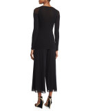 Long-Sleeve Sheer-Shoulder Tee, Black 