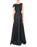 Rocher 3-D Floral-Embellished Gown, Navy