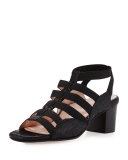 Reesa Caged Chunky-Heel Sandal, Black