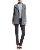 Funnel-Neck Asymmetric-Front Jacket, Pearl Gray